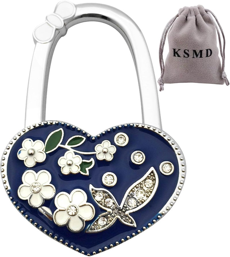 Variety Design Purse Hooks for Table and Bars,Portable Purse Hanger Organizers Hooks Handbag Pocketbook Holder Bag Storage for Desk,Foldable Folding Purse Table Hook Hanger (Blue Heart Shape)